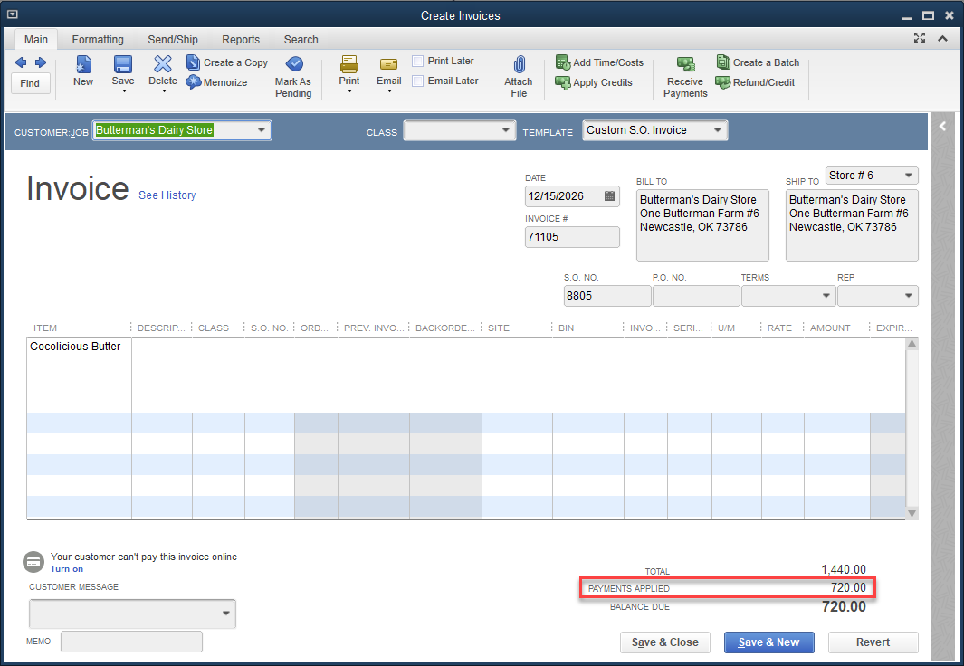 QuickBooks 2024 Prepayments (Customer Deposits